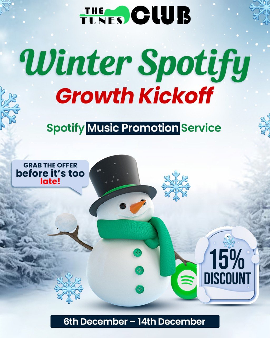 Get A 15% Flat Discount on Spotify Promotion Services from The Tunes Club