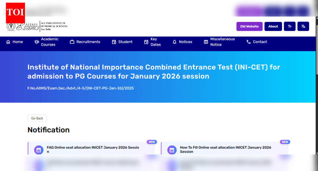 AIIMS INI CET January 2026 counselling registration begins: Check direct link to apply and key dates here