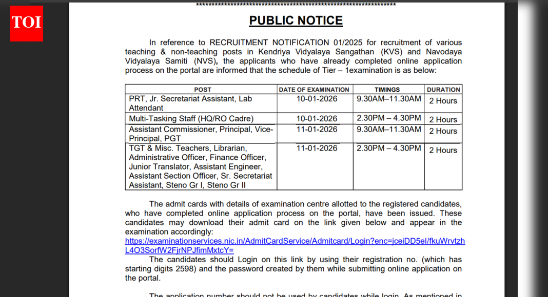 KVS, NVS admit card and exam schedule released: Check important details here