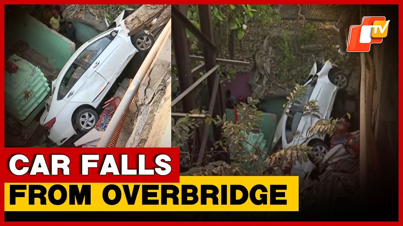 🔴LIVE | Major Accident In Bhubaneswar: Car Falls from Overbridge Onto House