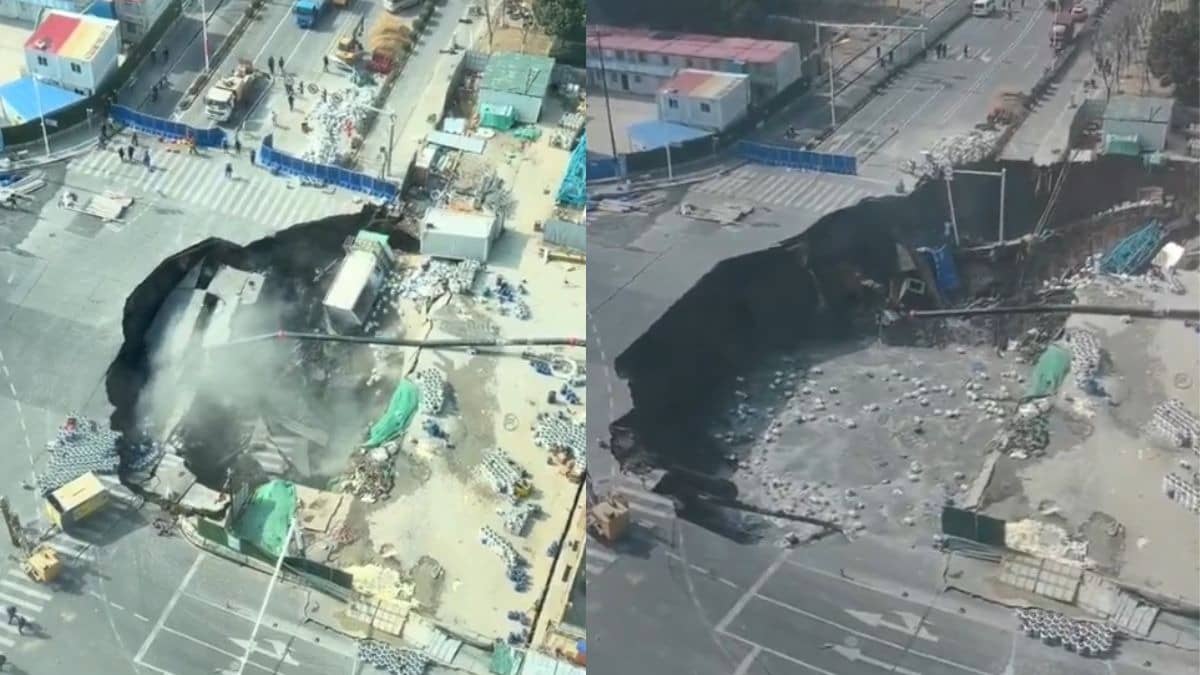 Massive Sinkhole Swallows China’s Shanghai Road, CCTV Footage Goes Viral | WATCH