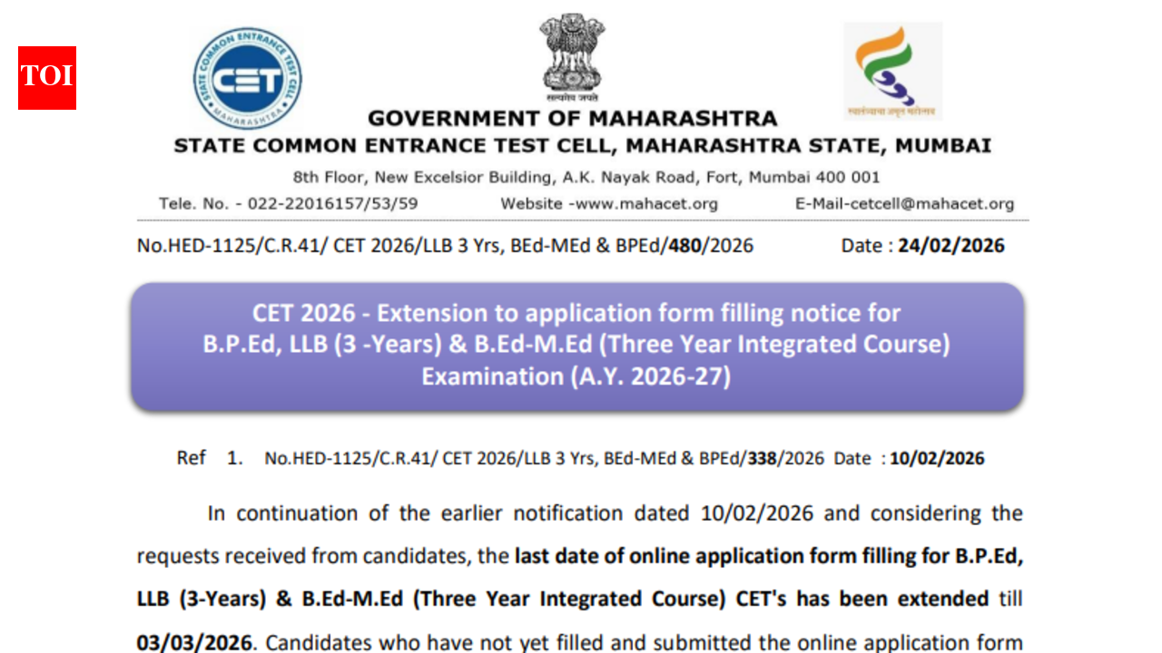 MHT CET 2026: Registration deadline extended for LLB, BPEd, BEd-MEd; check new dates