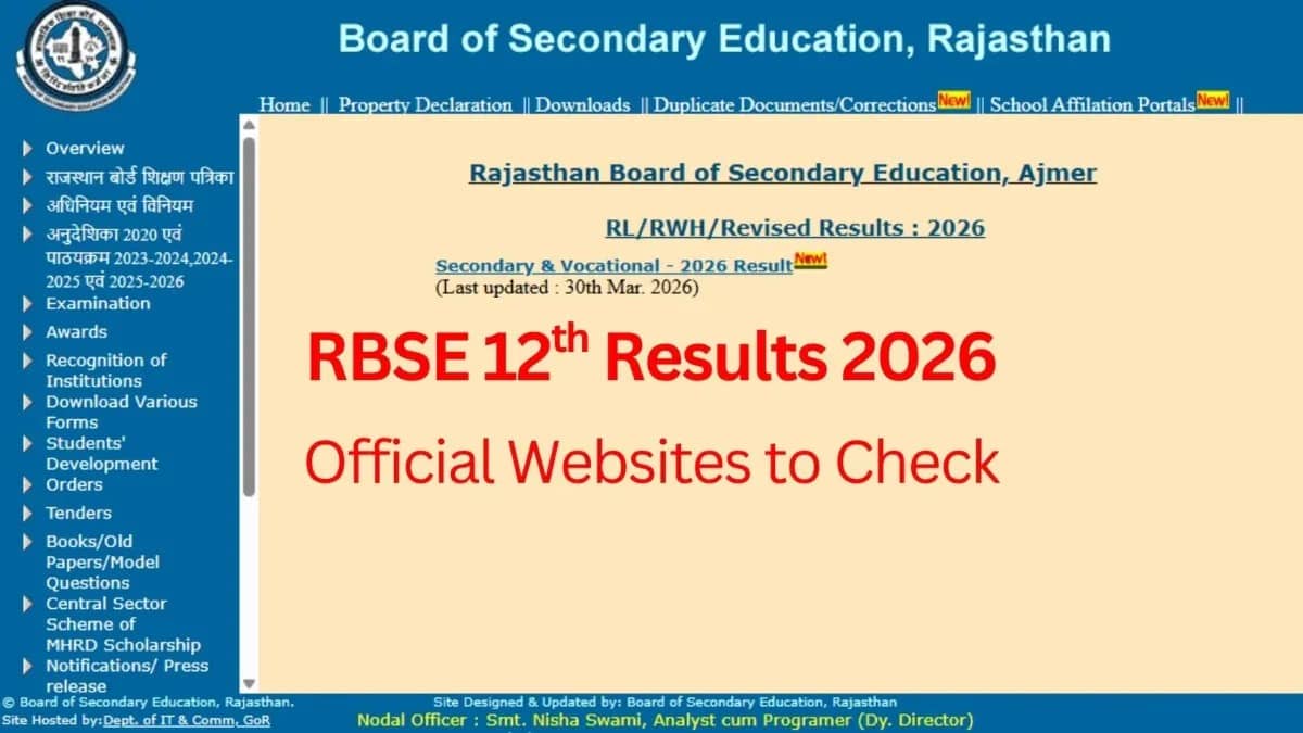 RBSE Rajasthan 12th Board Result 2026 Declared: How To Check Your Results Online?