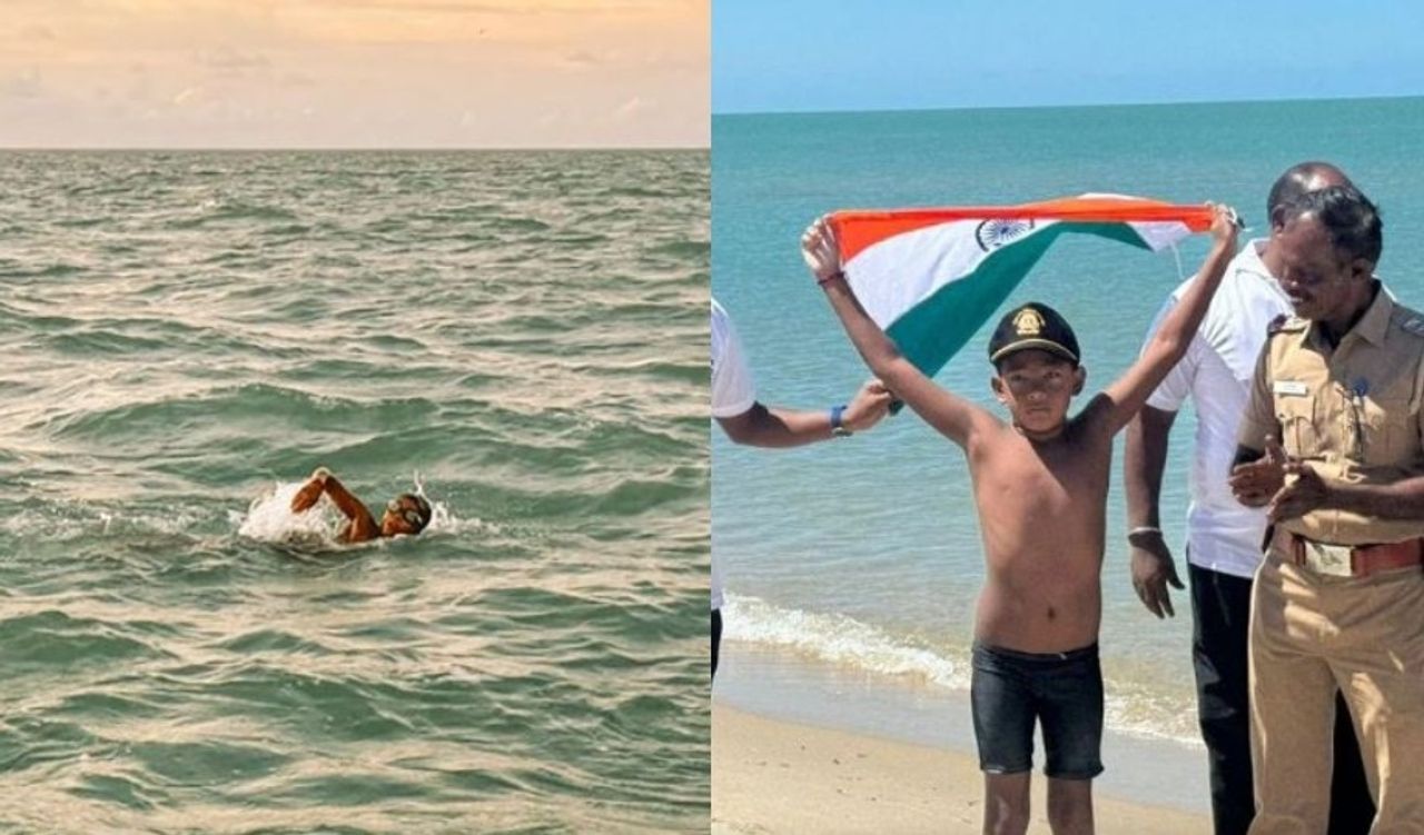 Inspiring! 7-year-old Ishank Singh makes history by swimming 29-km long Palk Strait in 9 hours 50 mins